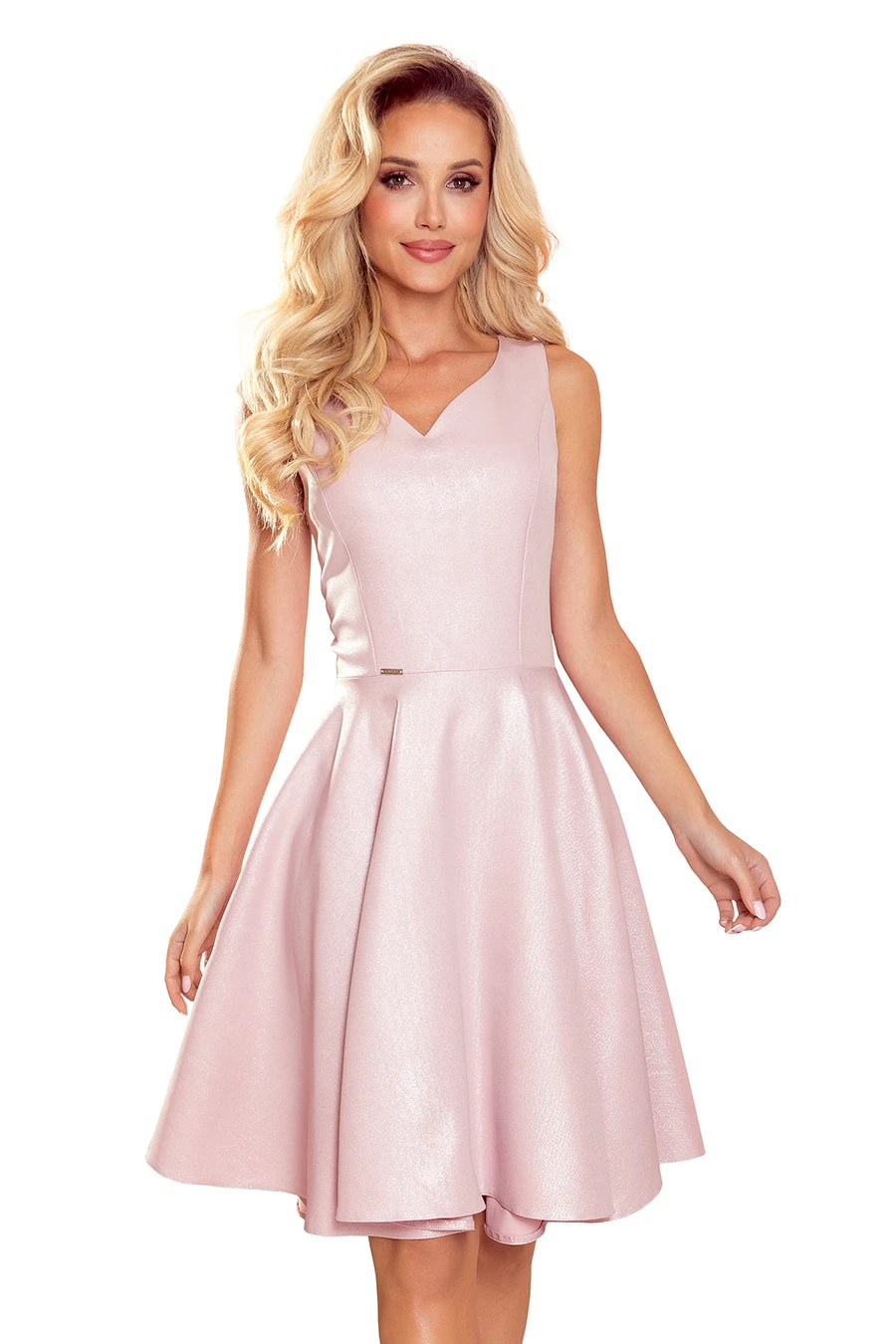 Flared dress – heart-shaped neckline – Powder Pink + Glitter
