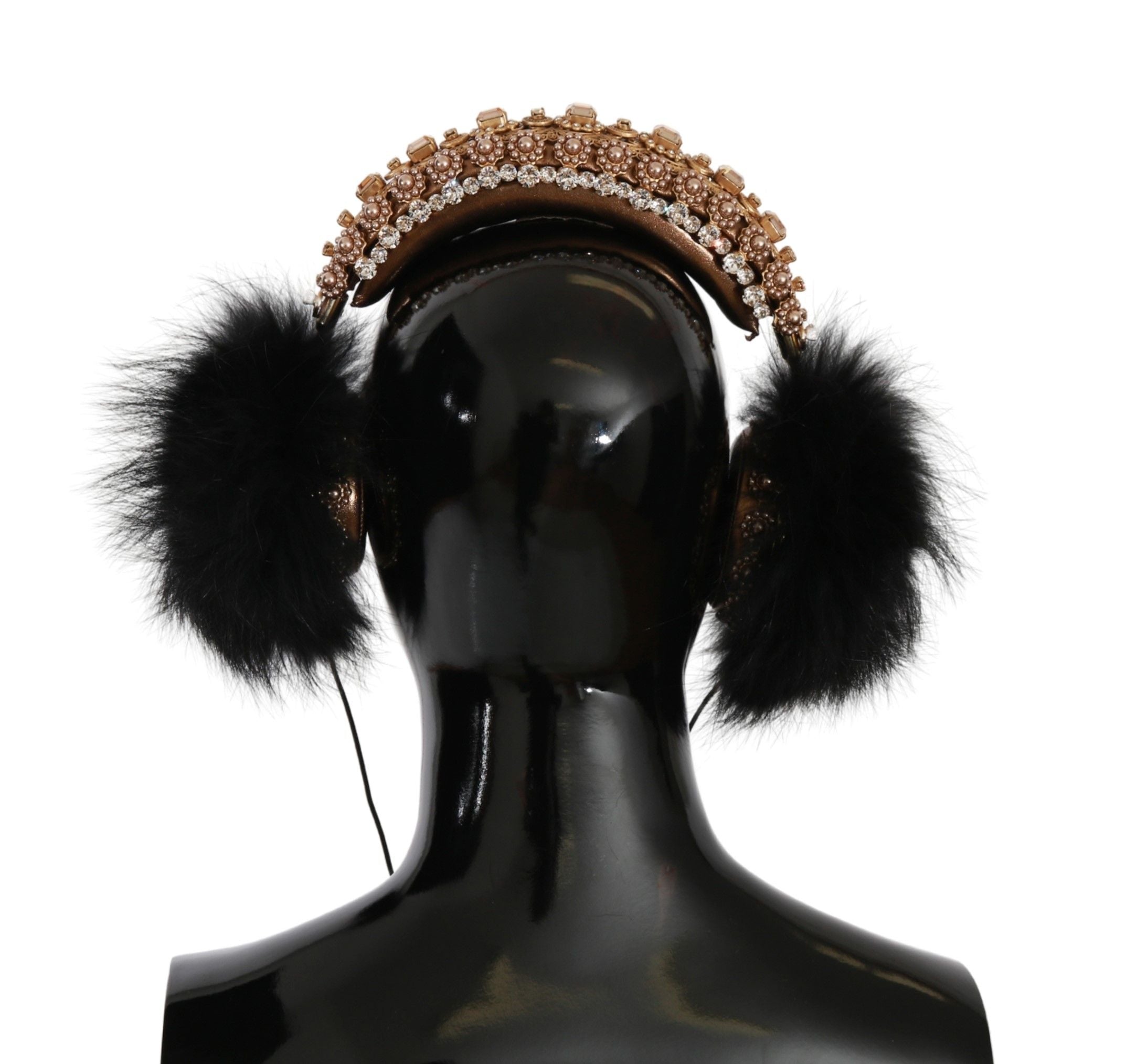 Sluchátka s mikrofonem Gold Black Crystal Fur