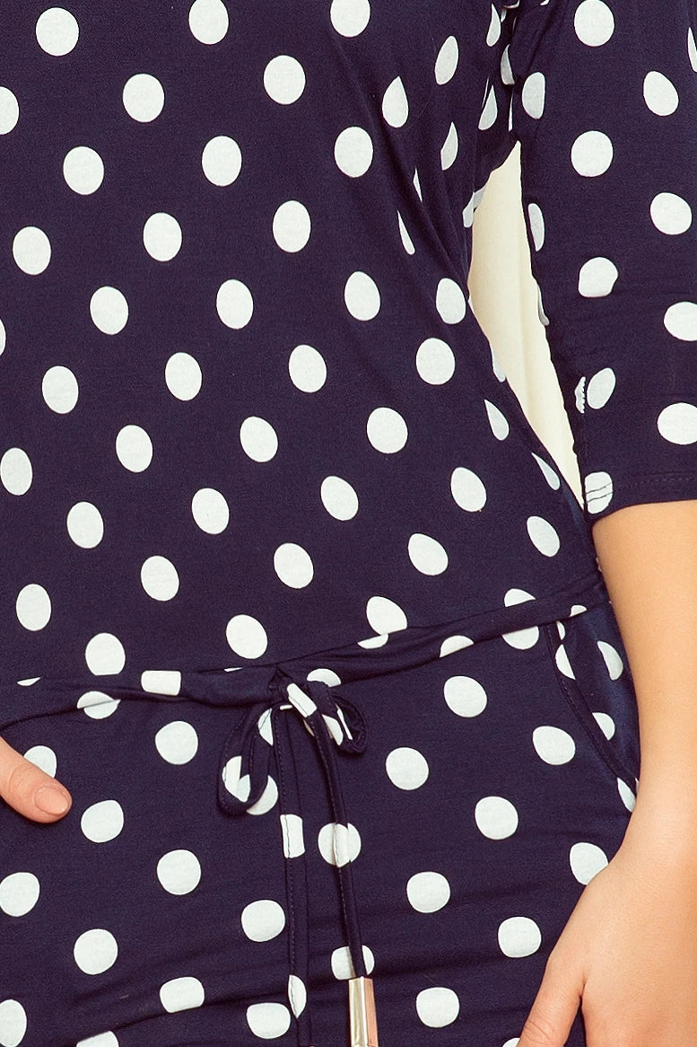 Sports dress with binding and pockets – Navy Blue + Polka Dots