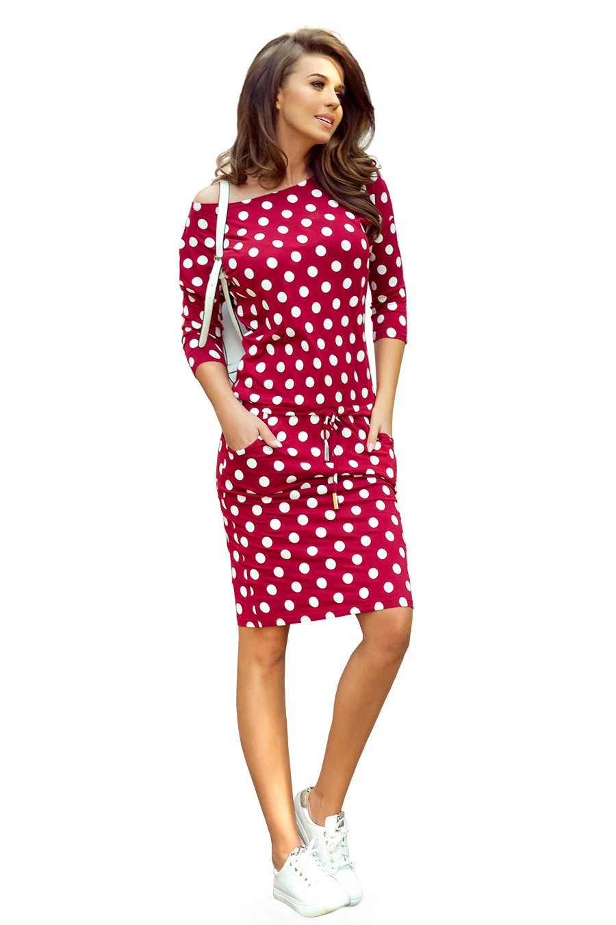 Sports dress with binding and pockets – Burgundy + Polka Dots