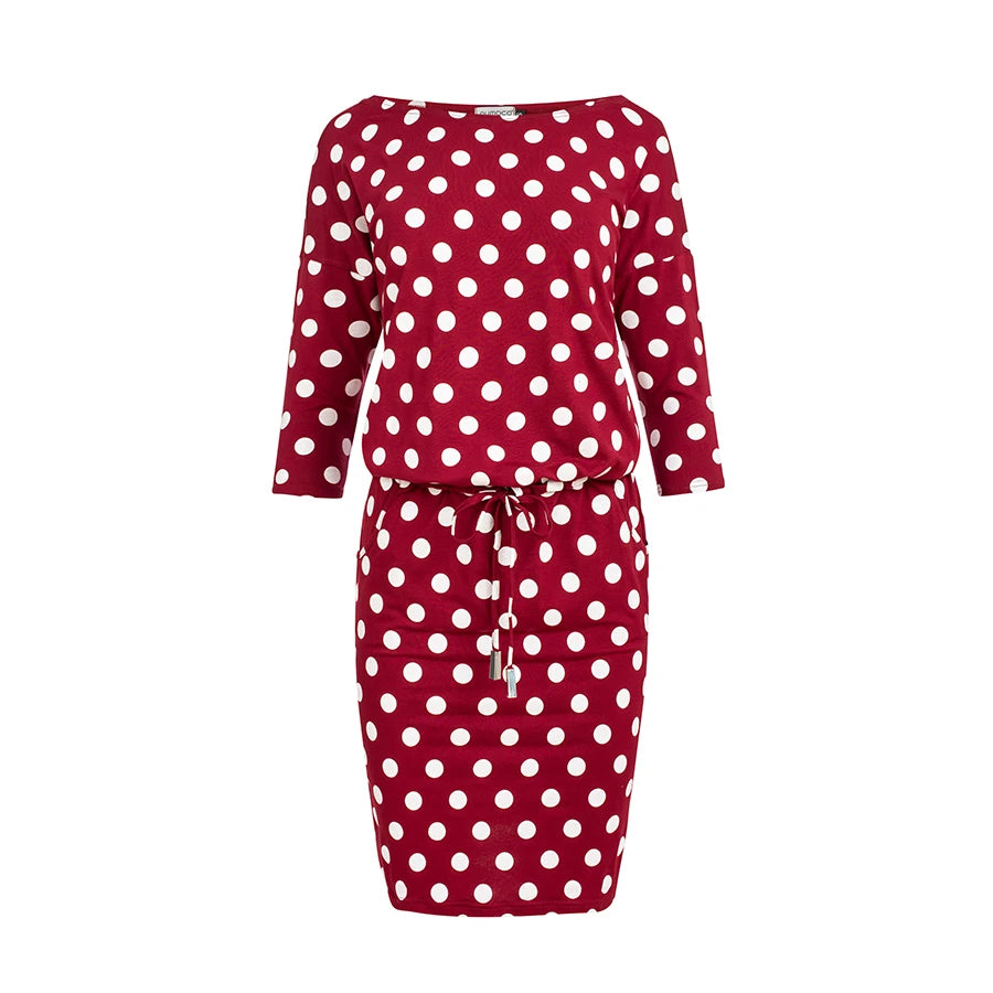 Sports dress with binding and pockets – Burgundy + Polka Dots
