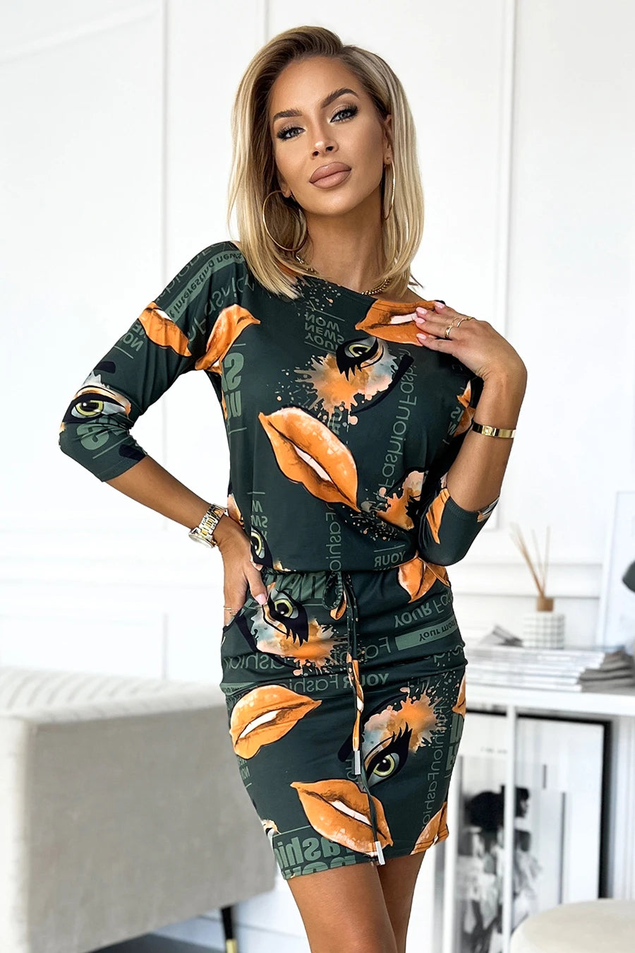 Sports dress with pockets – Green With Orange Lips