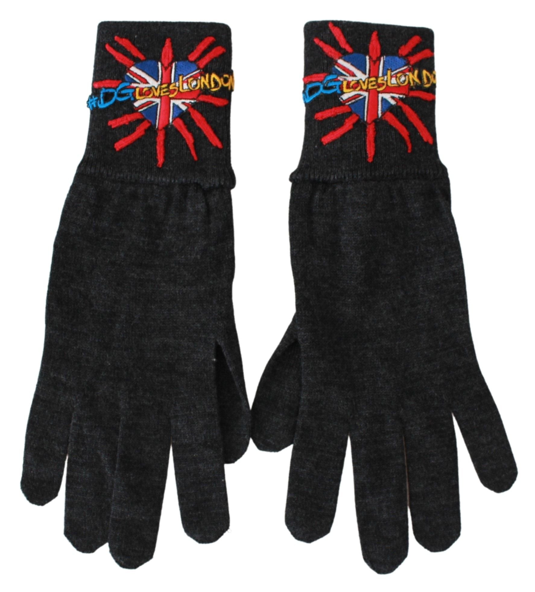Šedé vlněné rukavice s vyšívaným potiskem #DGLovesLondon