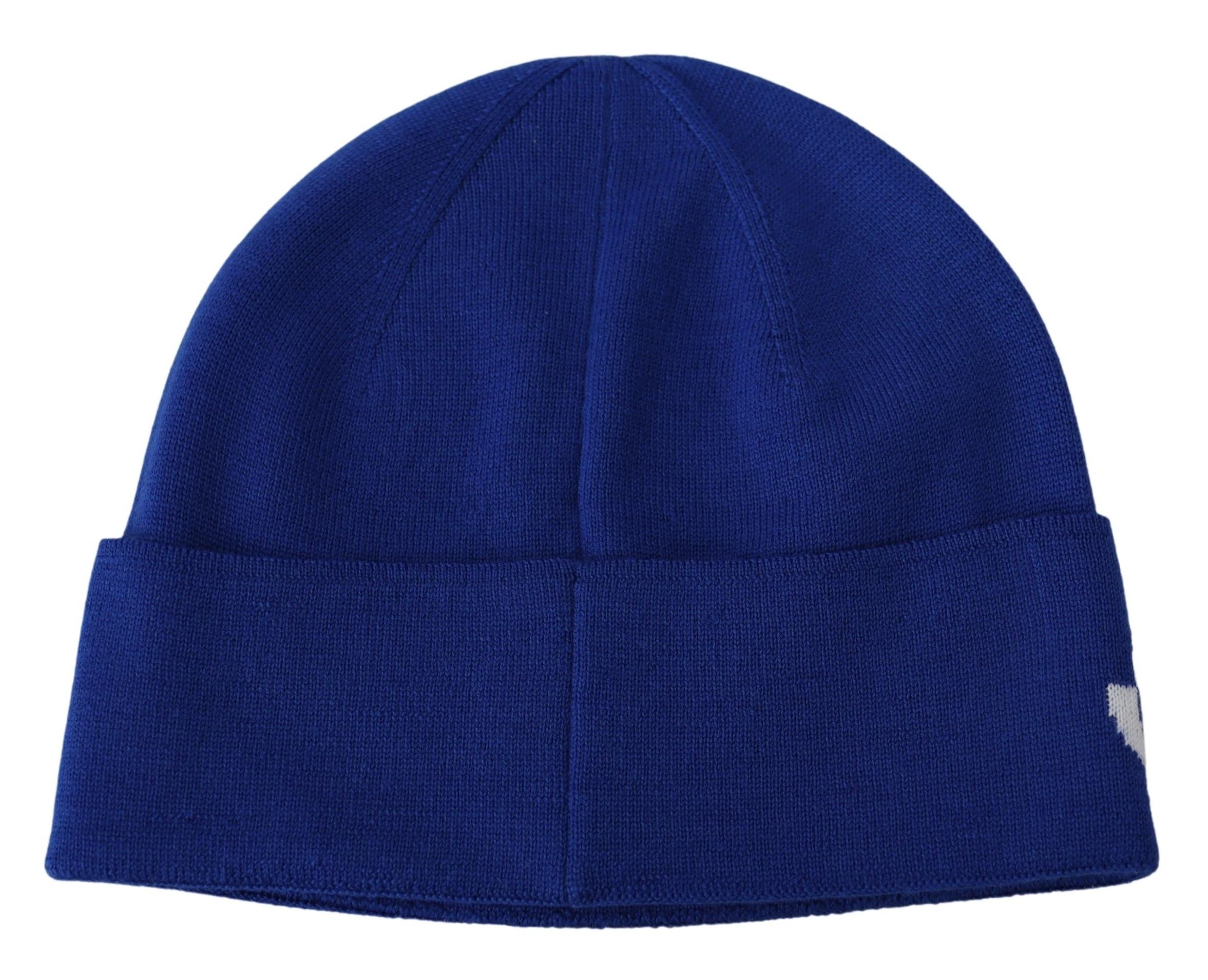 Modrá vlněná unisex zimní teplá čepice Beanie