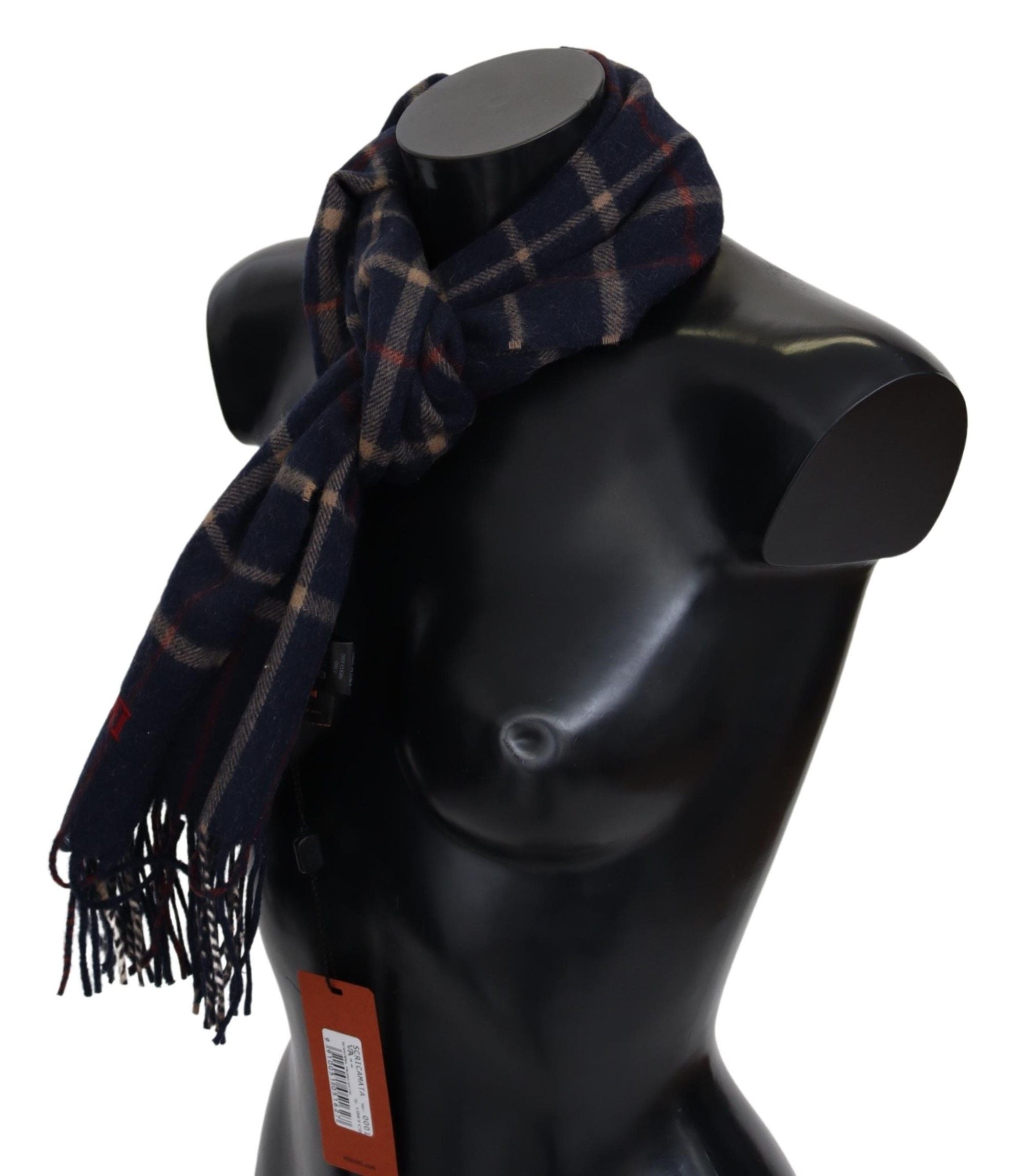 Černý kostkovaný unisex šátek s třásněmi