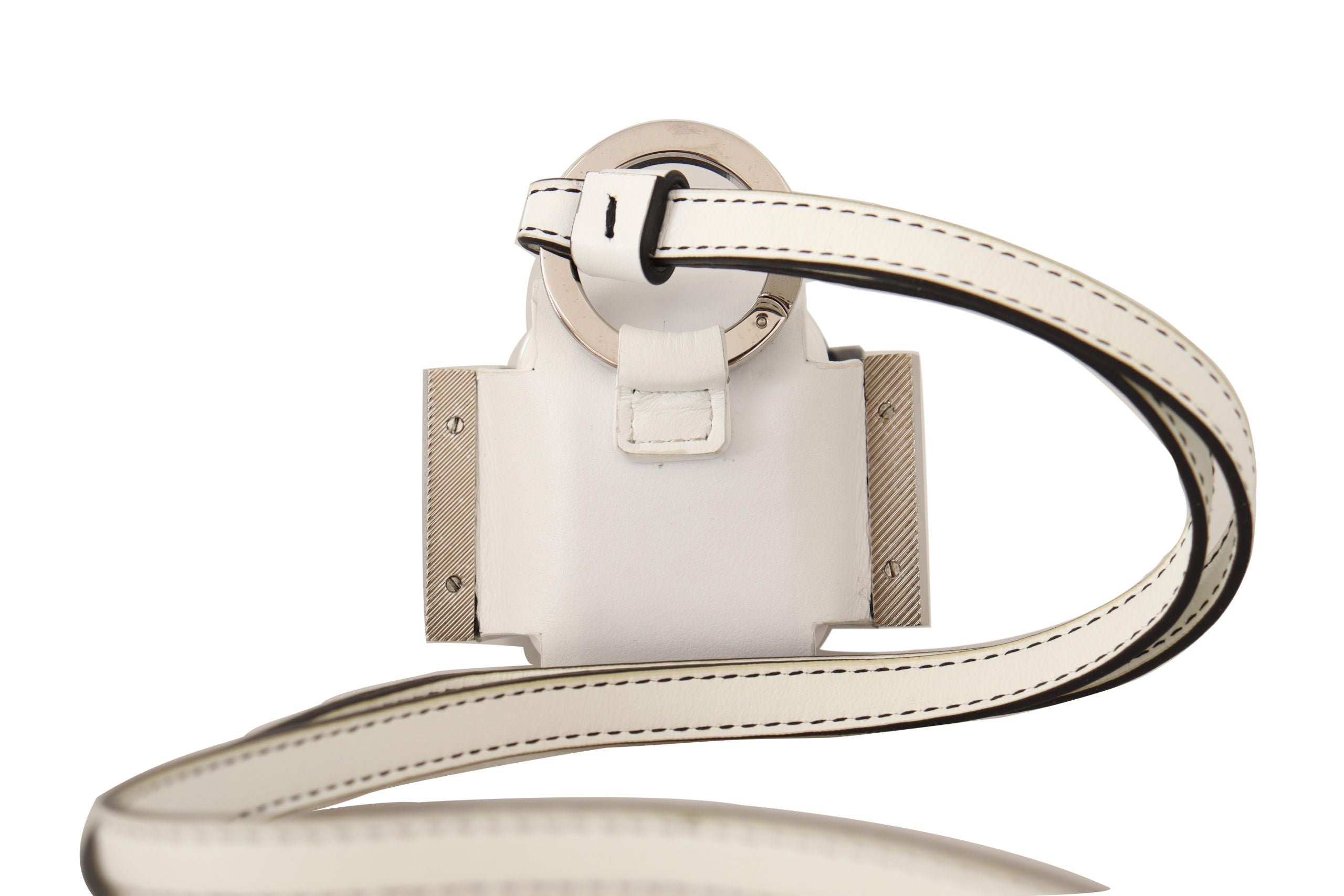 Bílý černý kožený řemínek, stříbrný kovový obal s logem pro Airpods