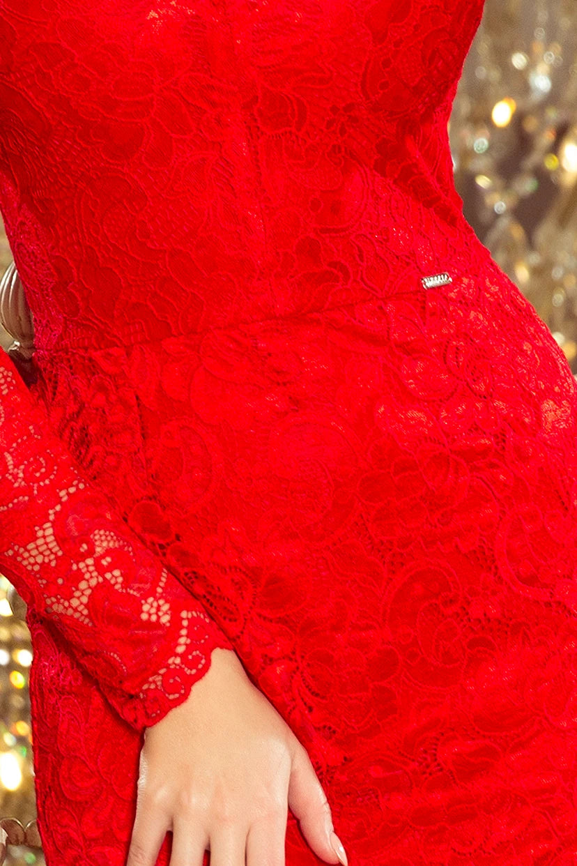 Lace dress with neckline – Red