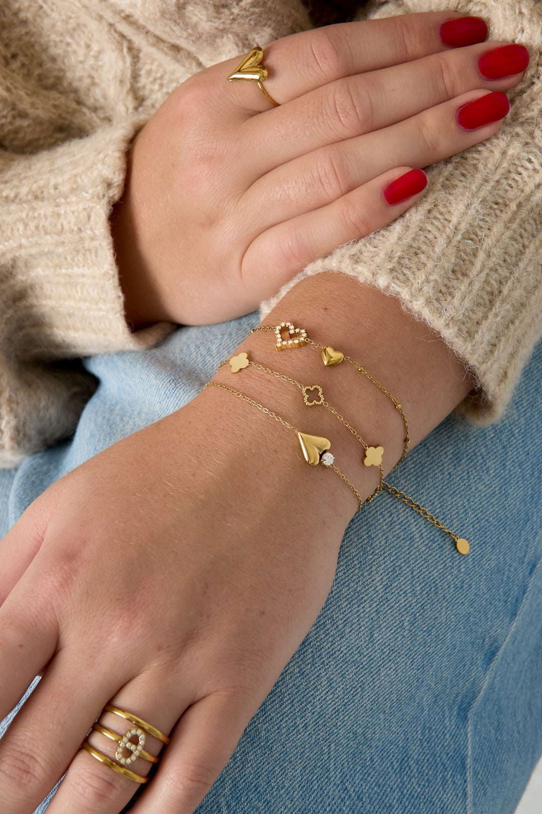 14K Gold Plated Stainless Steel Charm Bracelets Clover Simple Daily Simple Series Women's jewelry