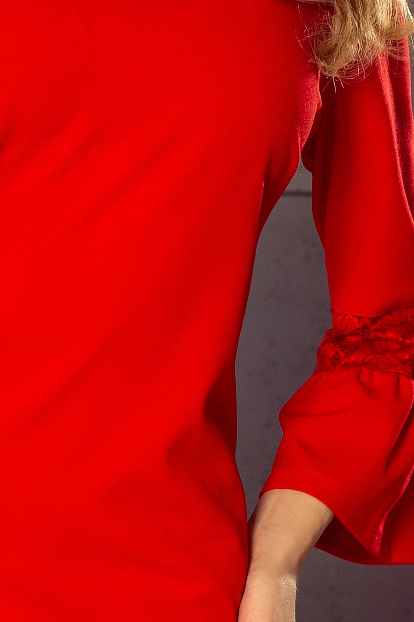 MARGARET dress with lace on the sleeves – Red