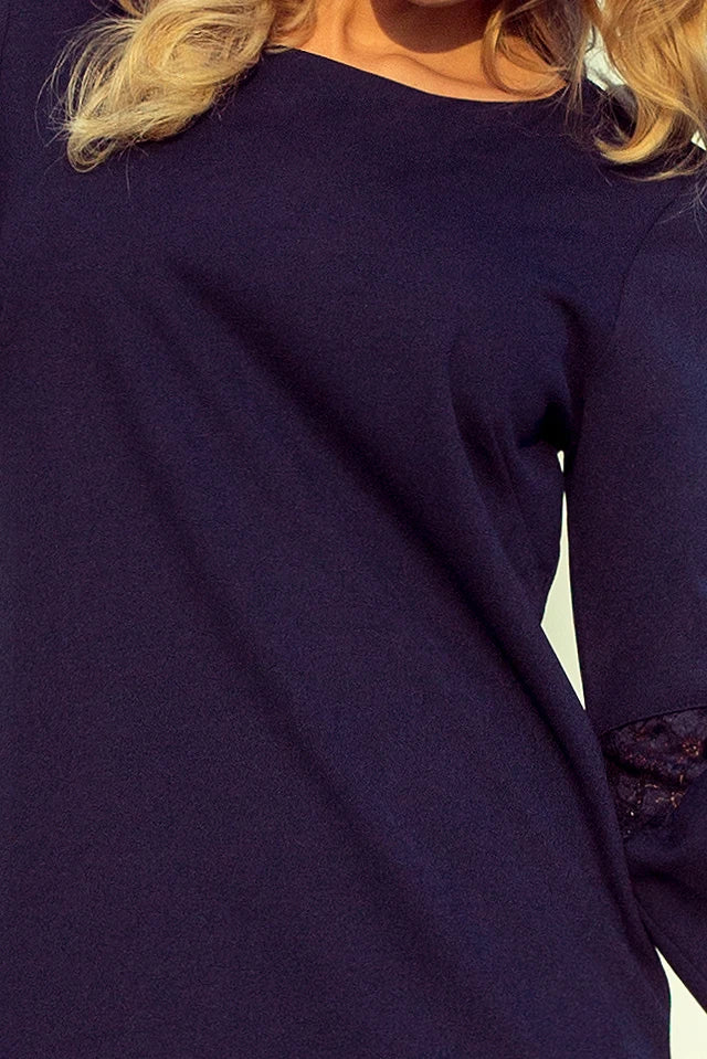 MARGARET dress with lace on the sleeves – Navy Blue