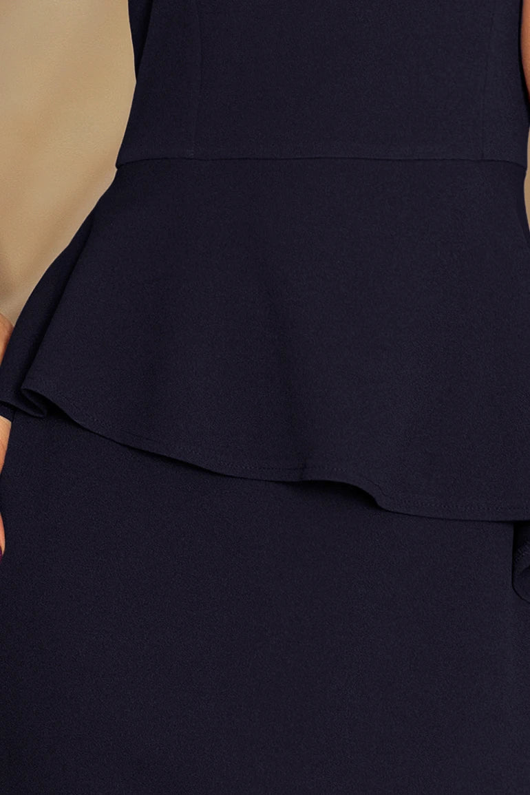 Elegant midi dress with frill – Navy Blue