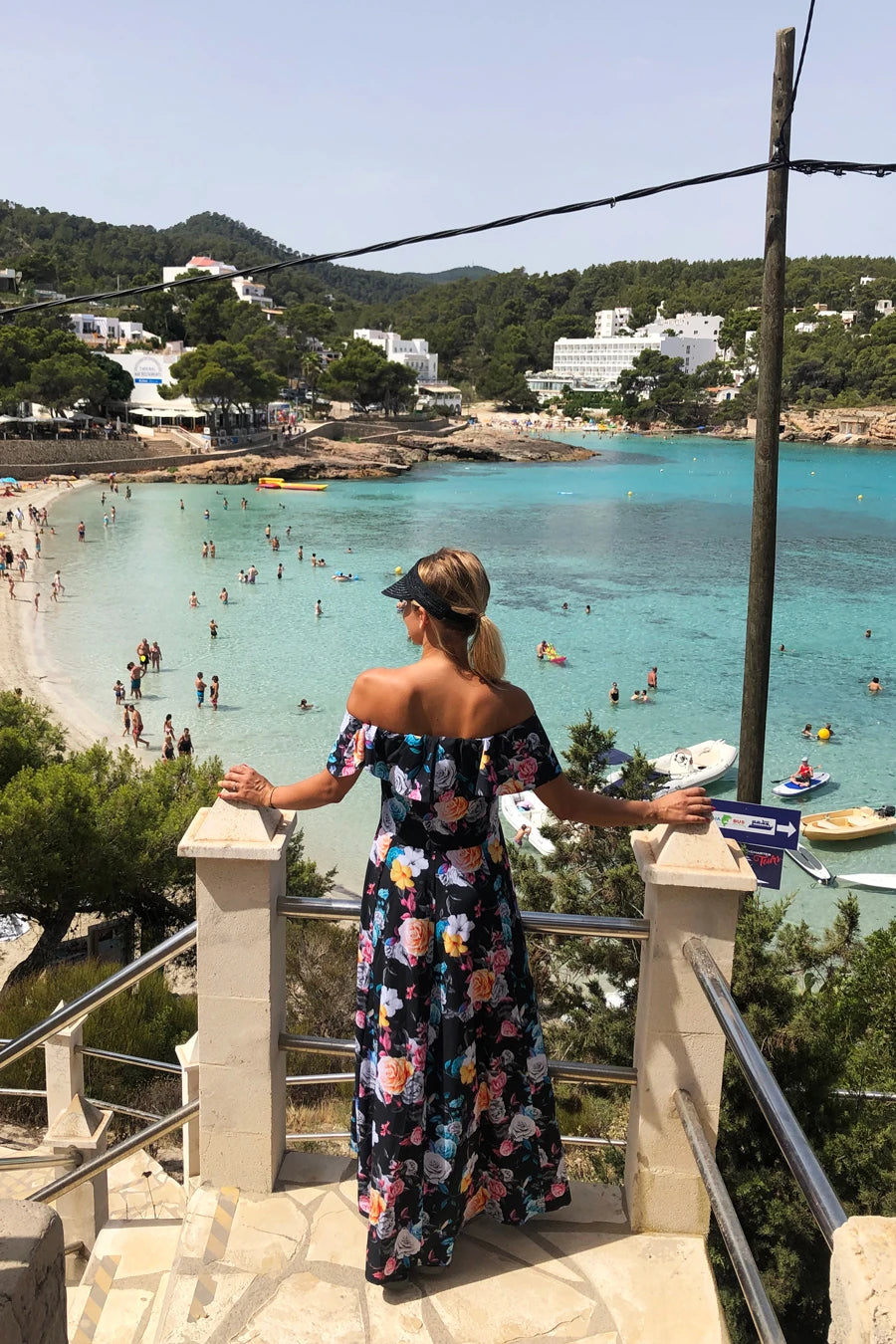 Long dress with frill – Black + Colorful Flowers