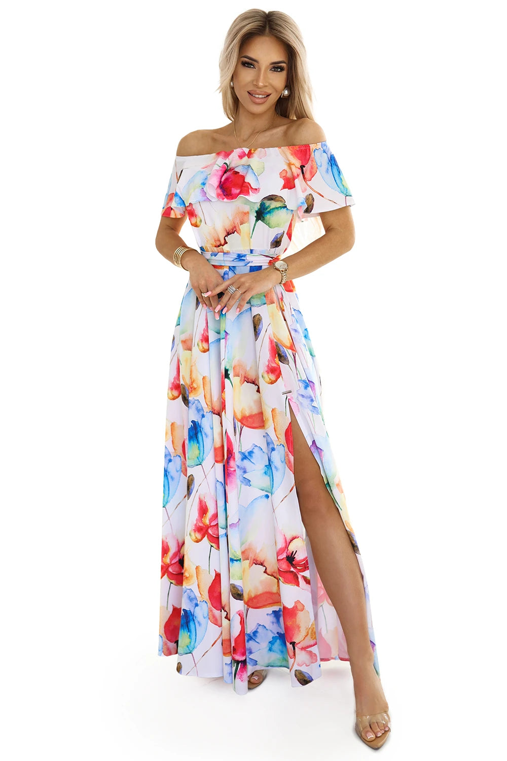 Long summer dress with a belt – Colorful Flower Pattern ?