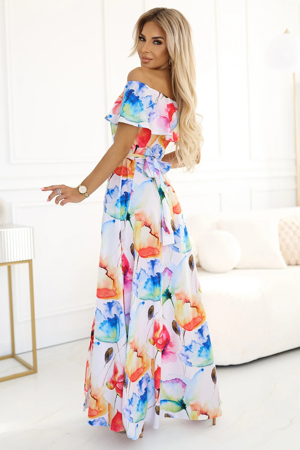 Long summer dress with a belt – Colorful Flower Pattern ?