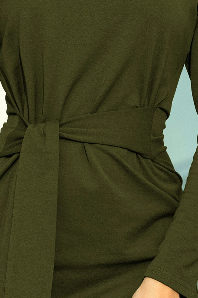 Dress with a wide tied belt – KHAKI