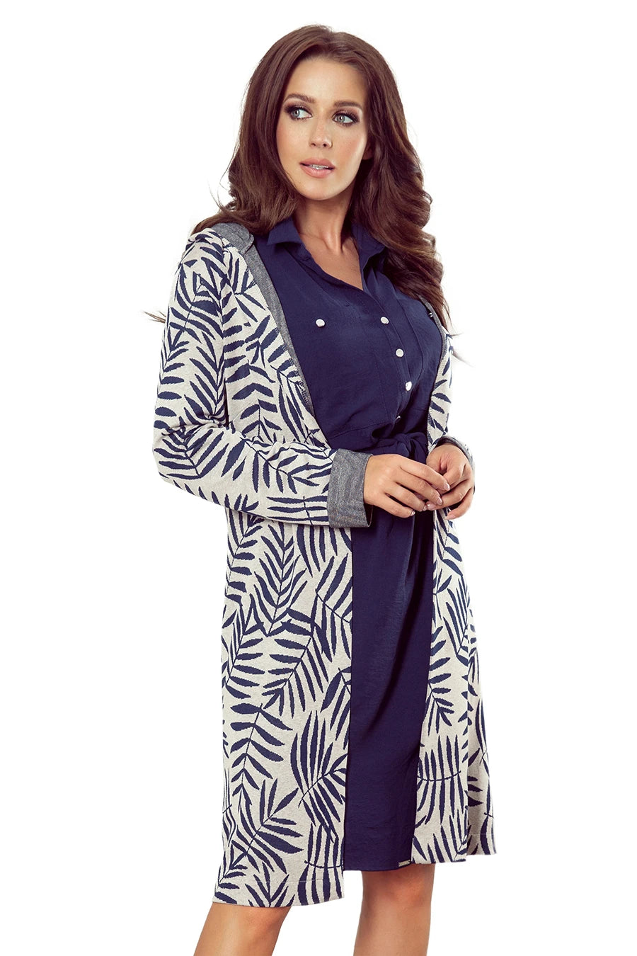 Coat with hood and pockets – Blue Leaves