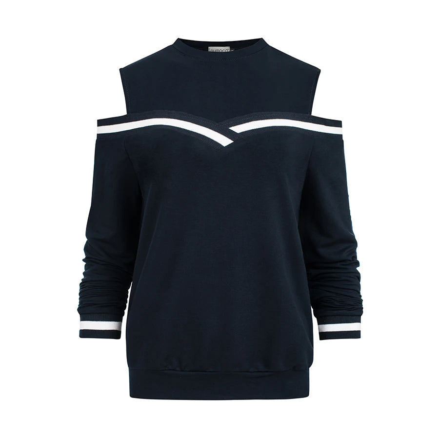 Comfortable sweatshirt with bare shoulders – Navy Blue