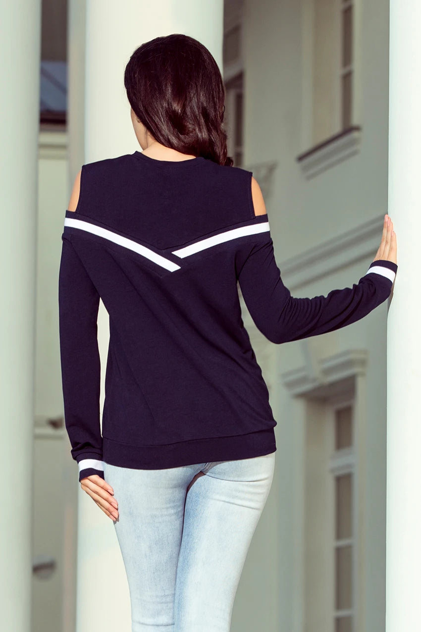 Comfortable sweatshirt with bare shoulders – Navy Blue