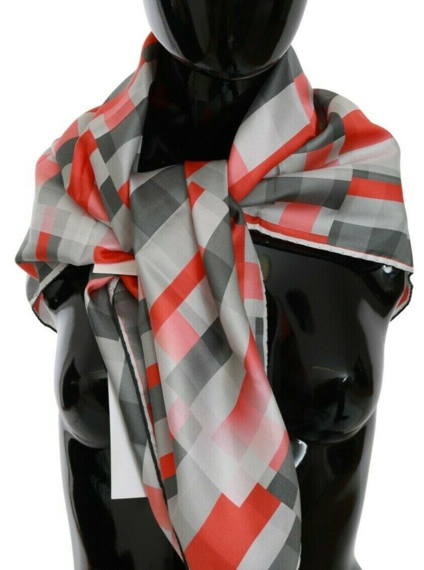 Šedočervený hedvábný šál Foulard Wrap