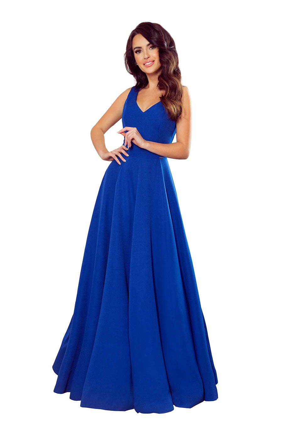 -SS2020 CINDY long dress with a neckline – Classic Blue