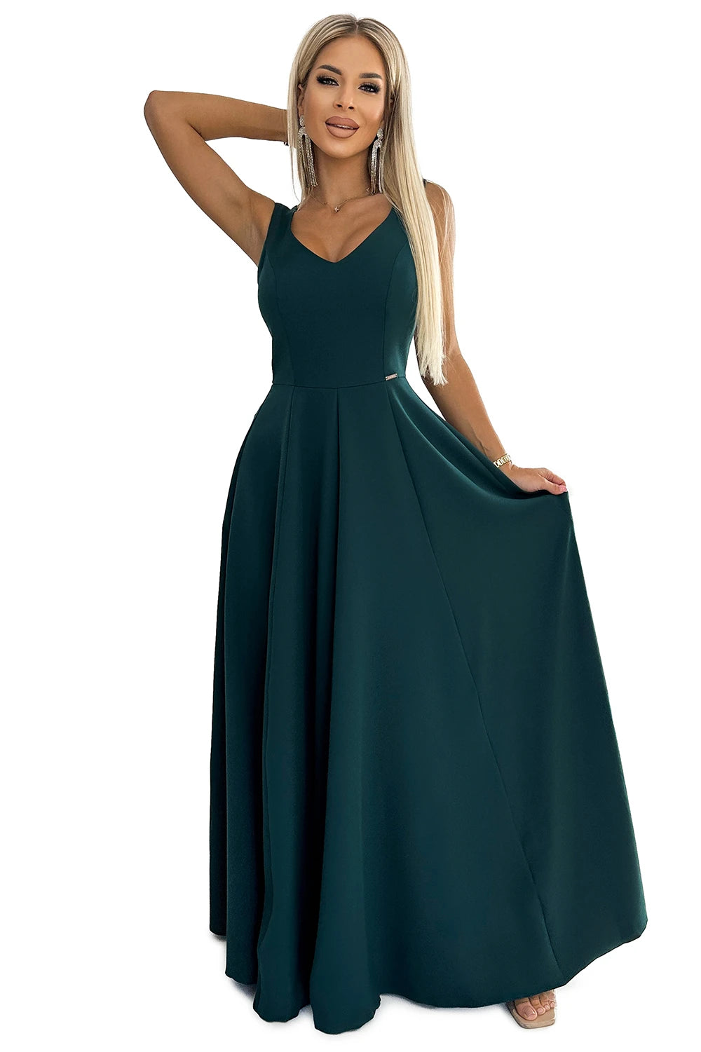 CINDY long elegant dress with a neckline – Green