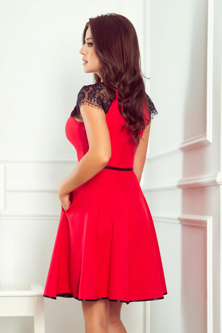 SILVIA Dress with lace inserts – Red