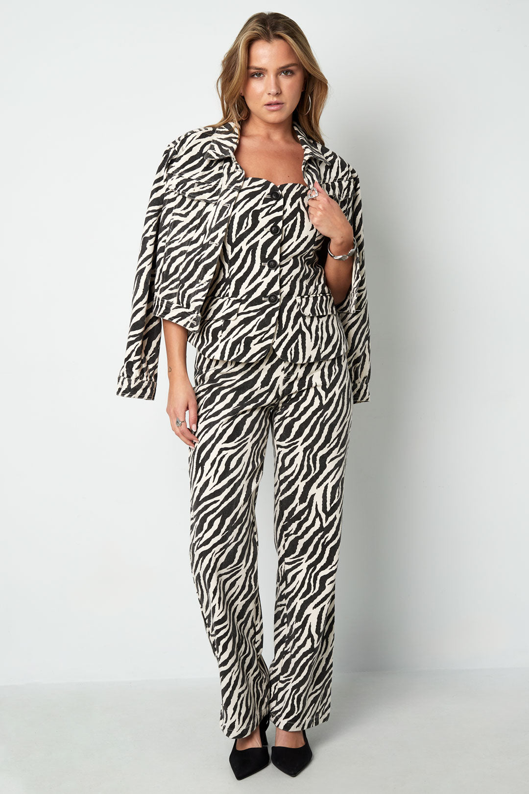 Cotton Women's Sleeveless Top Zebra Print Button Front