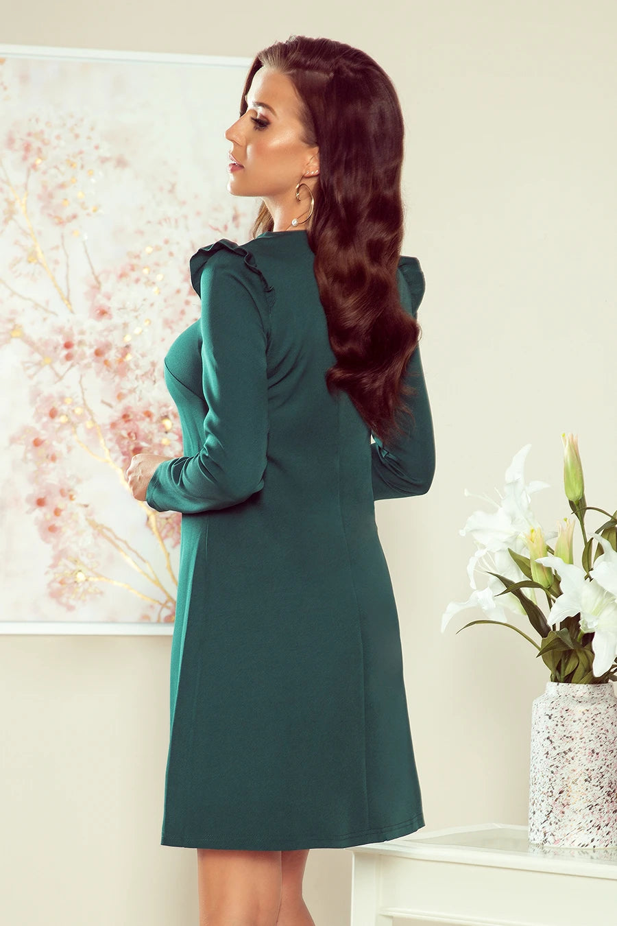 NELL Trapezoidal dress with frills – Green