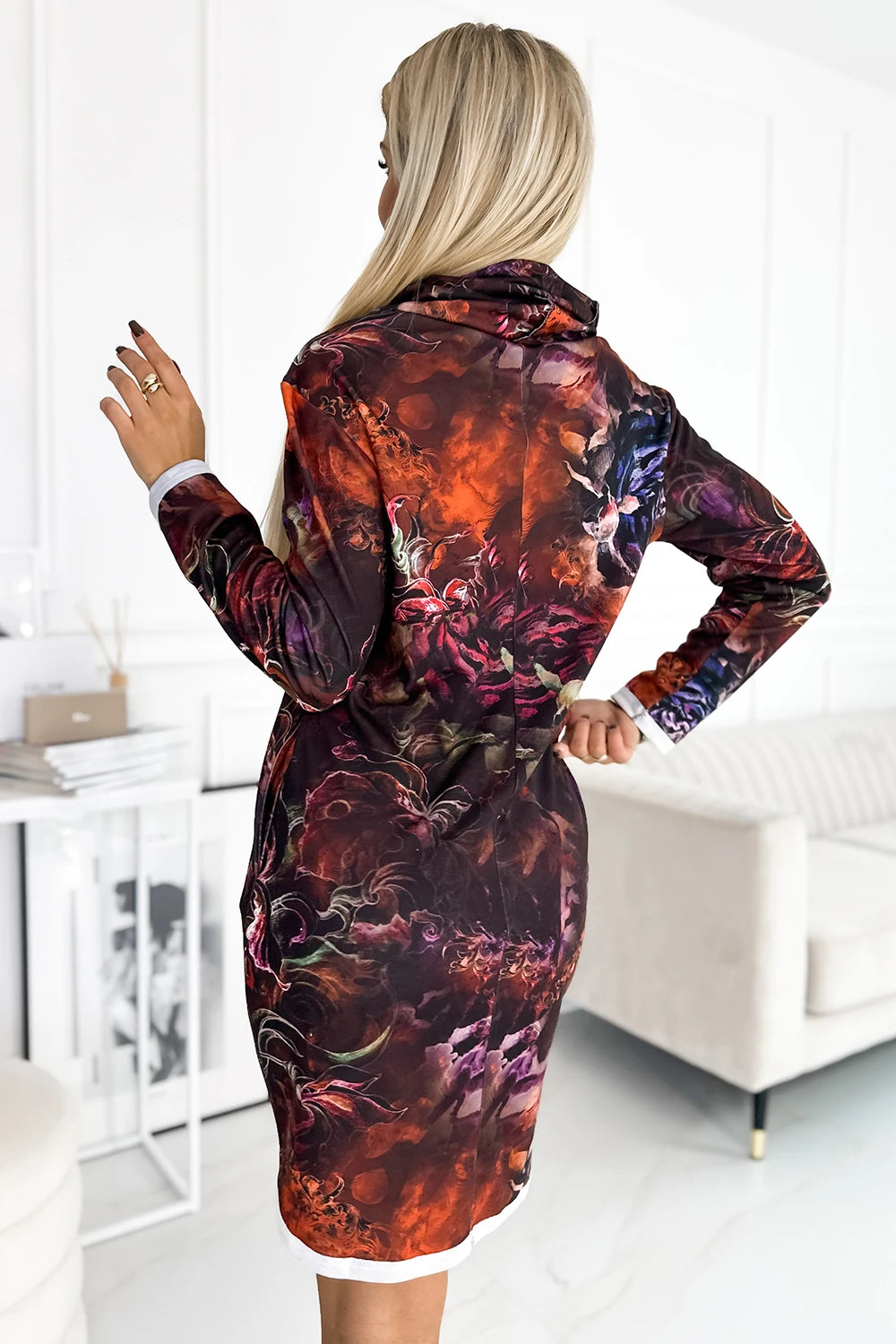 IRENE Warm turtleneck dress – Brown Pattern