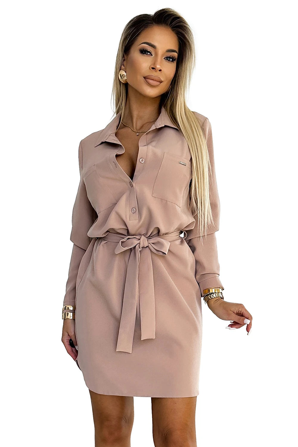 CAMILLE Shirt dress with pockets – Beige