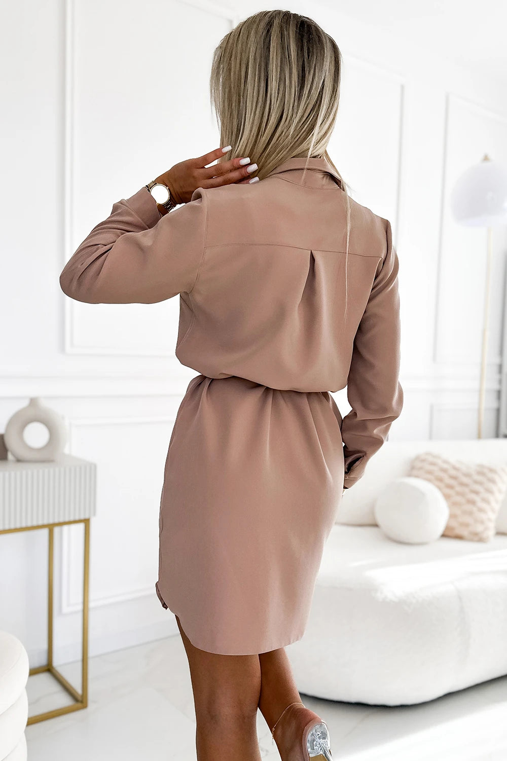 CAMILLE Shirt dress with pockets – Beige