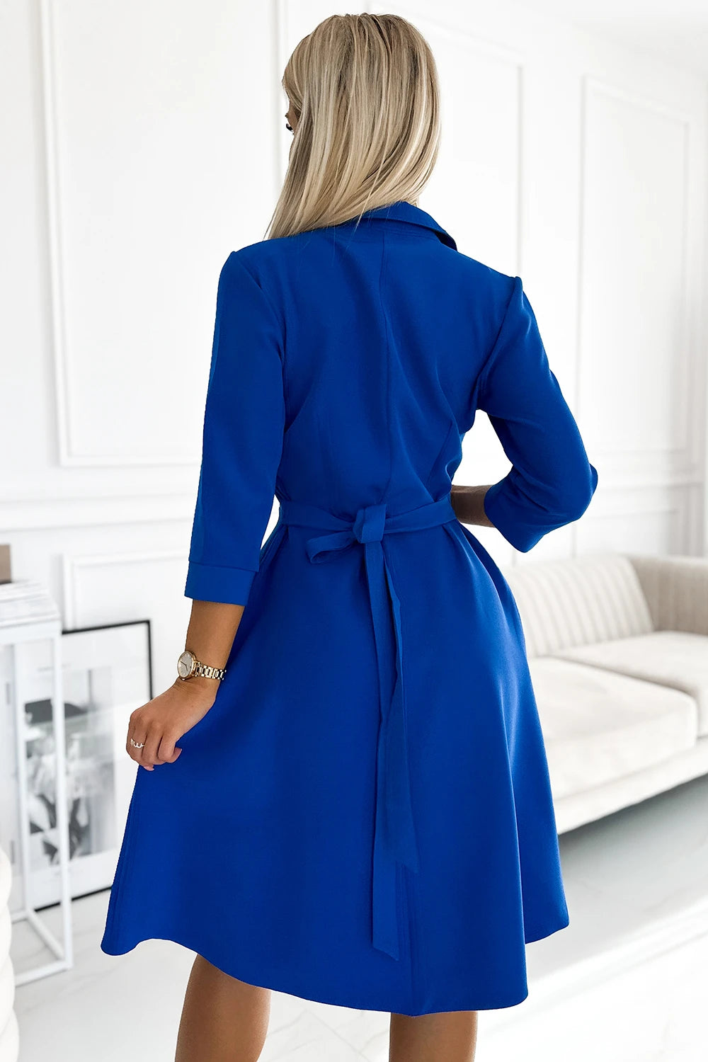 SANDY Flared shirt dress with a belt – Blue