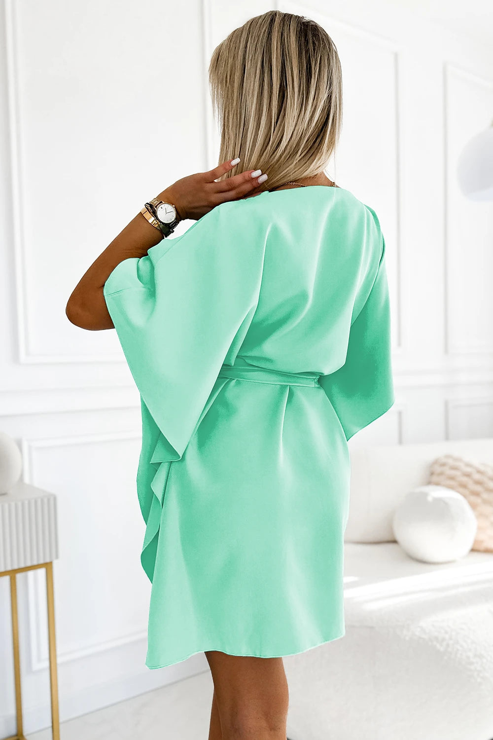 SOFIA Women's butterfly dress with a tie at the waist – Mint