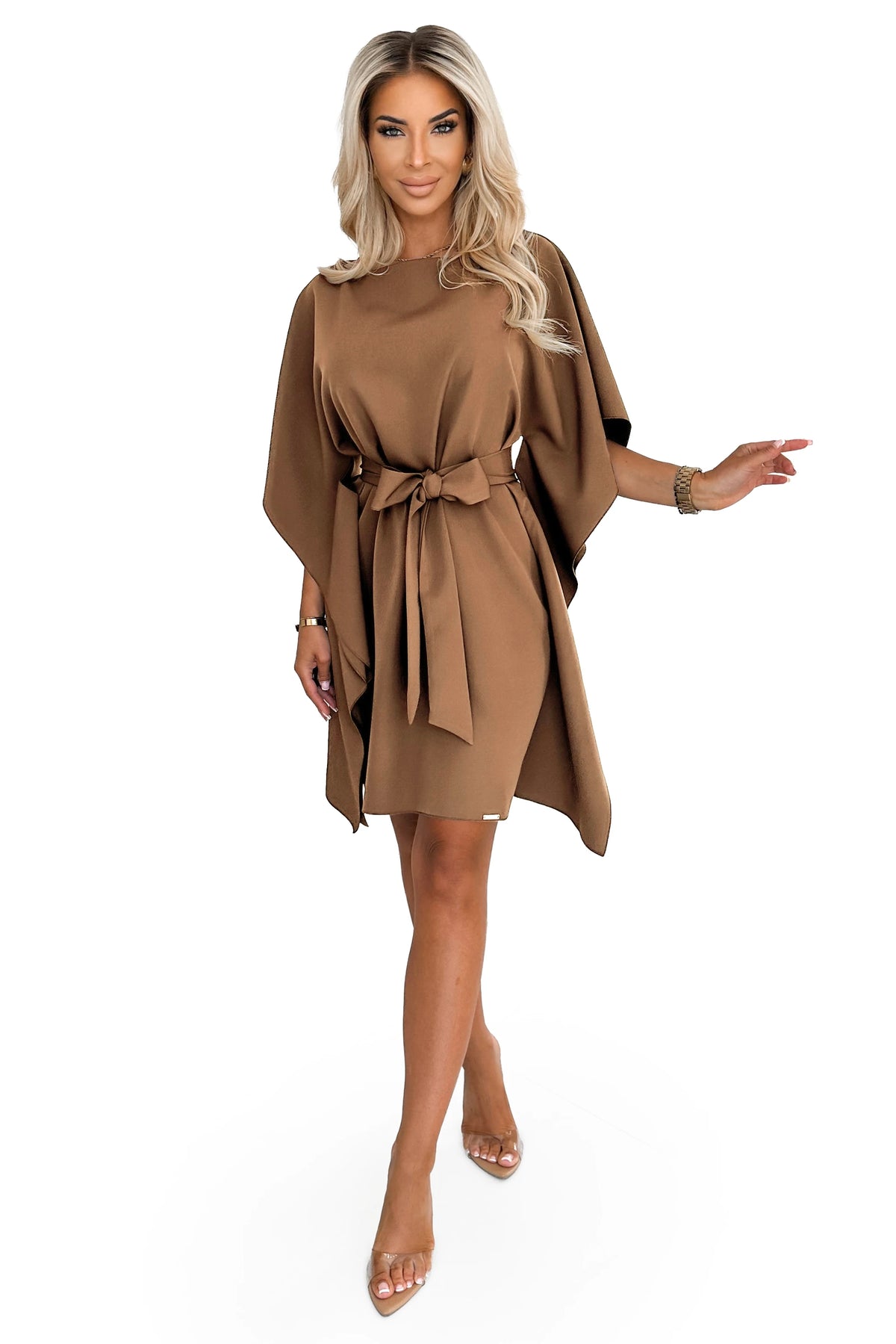 SOFIA Butterfly dress with a tie waist – Cappuccino
