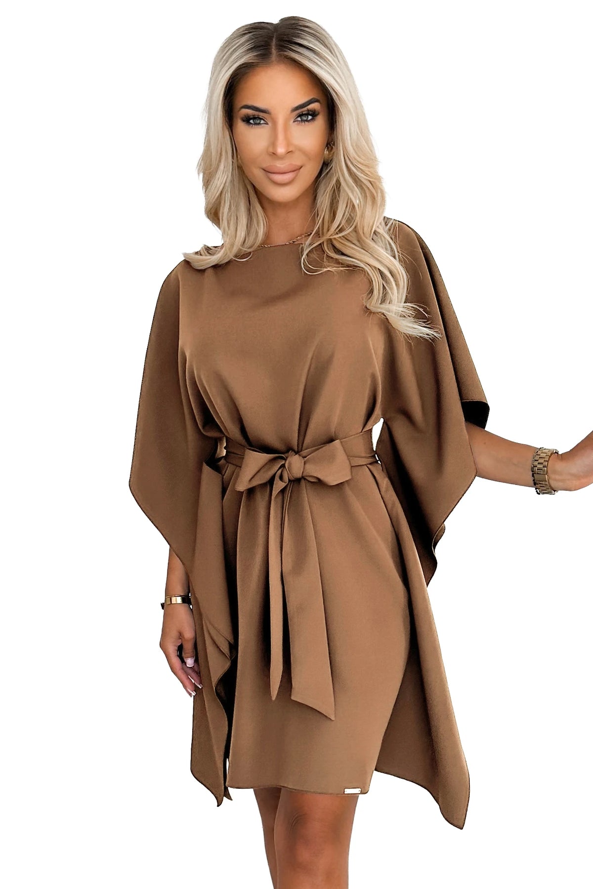SOFIA Butterfly dress with a tie waist – Cappuccino