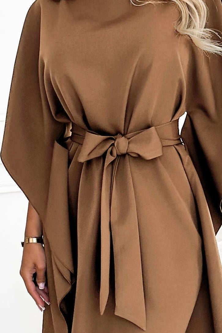 SOFIA Butterfly dress with a tie waist – Cappuccino