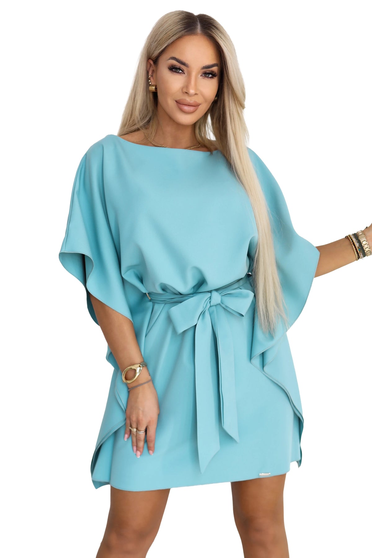 SOFIA Butterfly Dress with Waist Tie – Pastel Turquoise