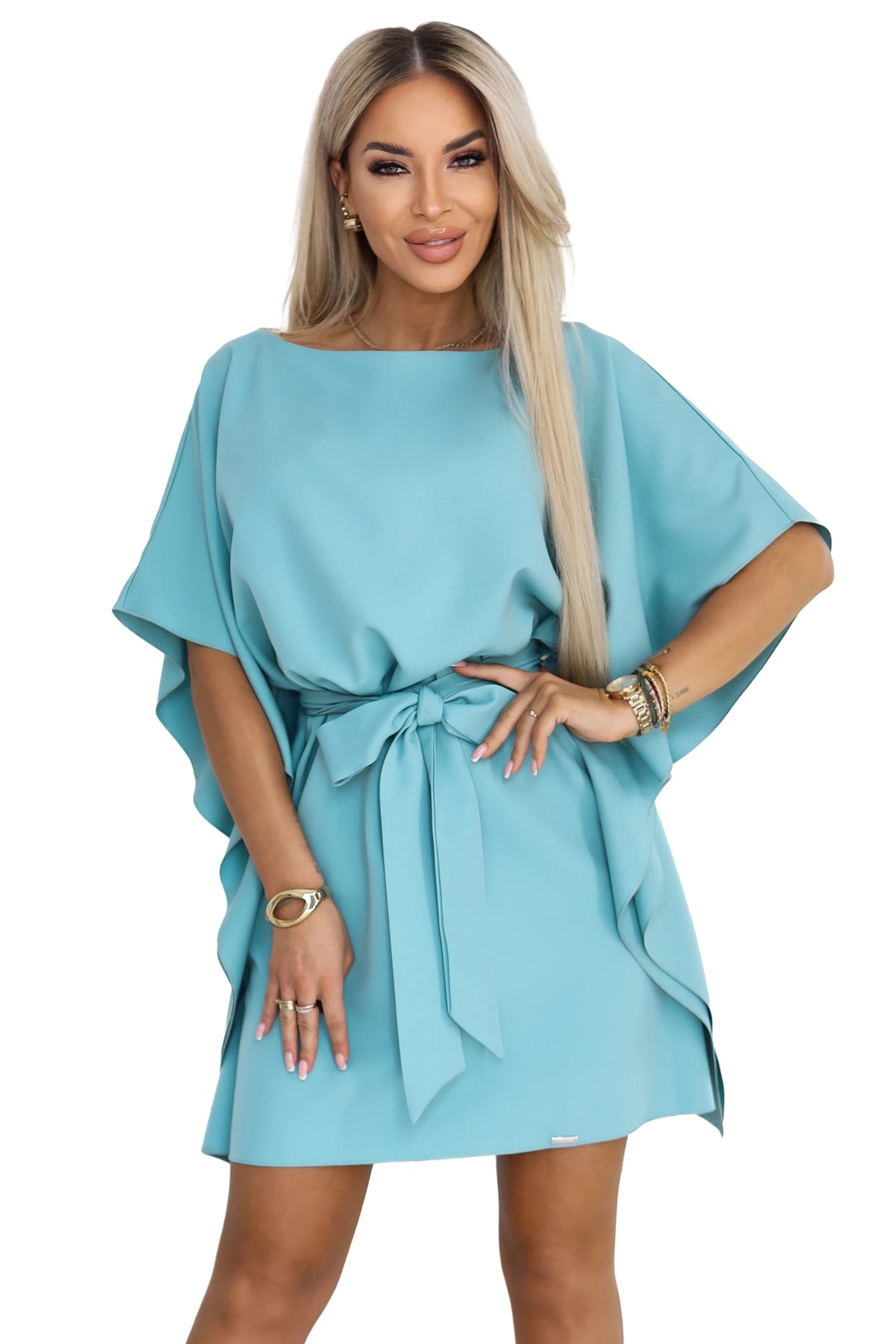 SOFIA Butterfly Dress with Waist Tie – Pastel Turquoise