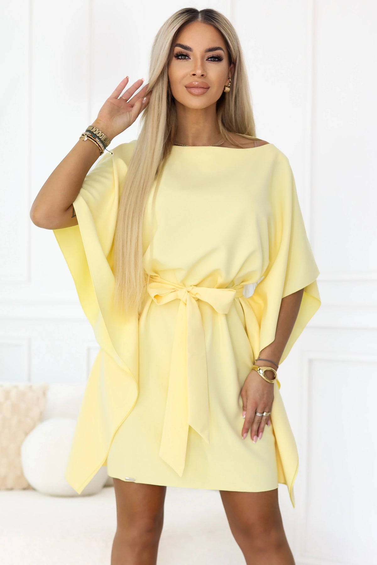 SOFIA Butterfly dress with waist tie – Butter Yellow