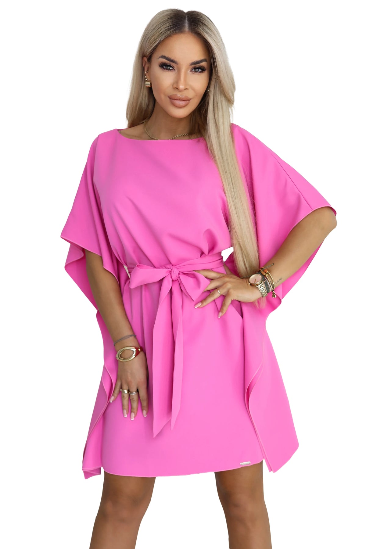 SOFIA Pink Butterfly Dress with Waist Tie – Light Fuchsia Hot Pink