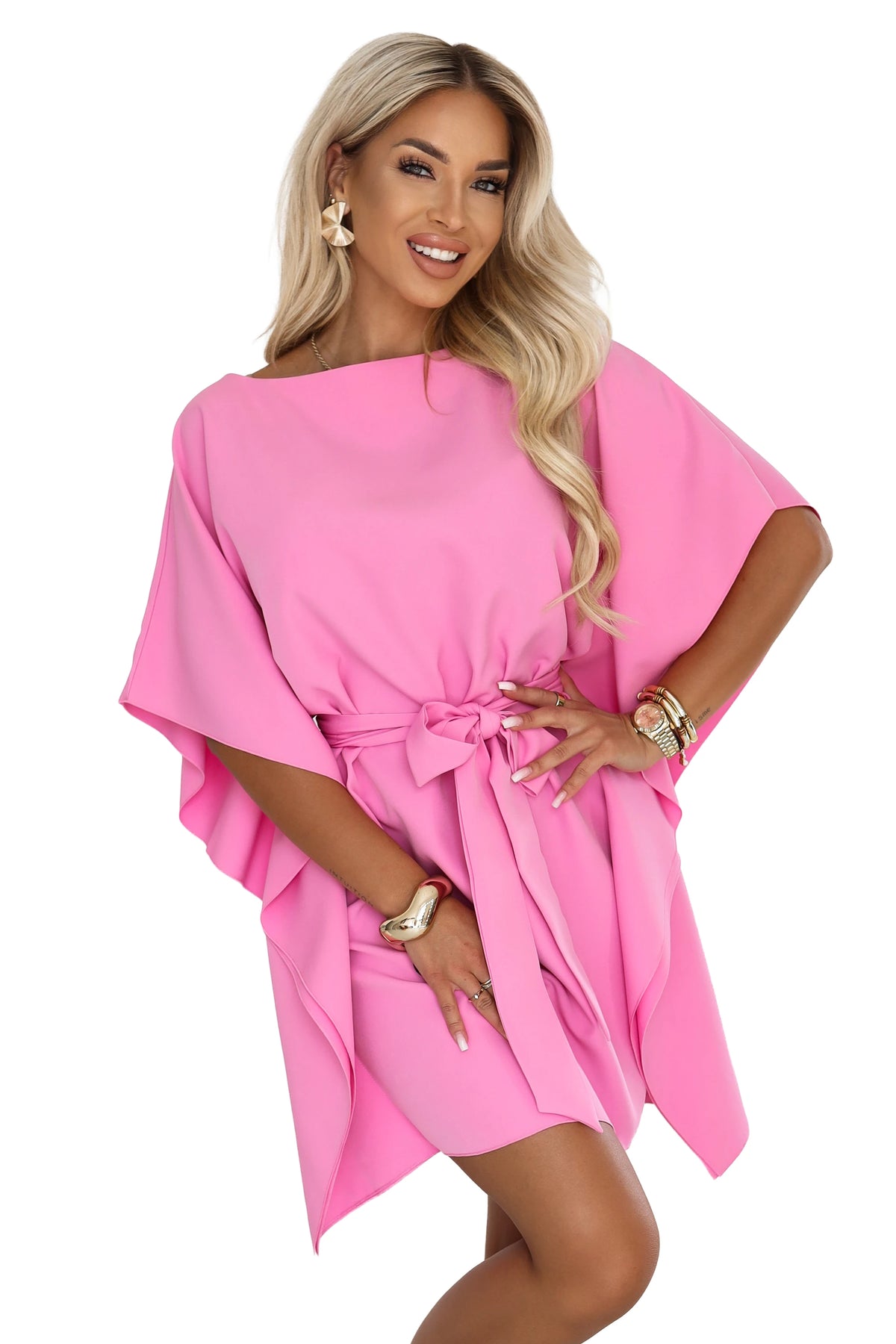SOFIA Pink butterfly dress with a waist tie – Candy Pink