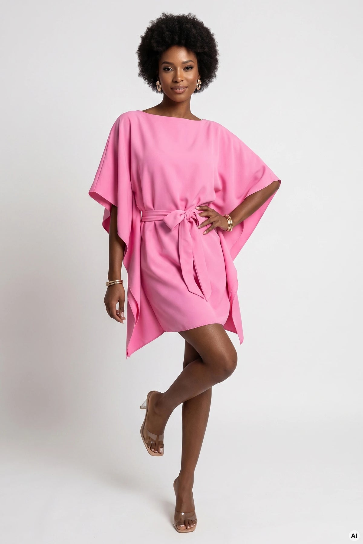 SOFIA Pink butterfly dress with a waist tie – Candy Pink