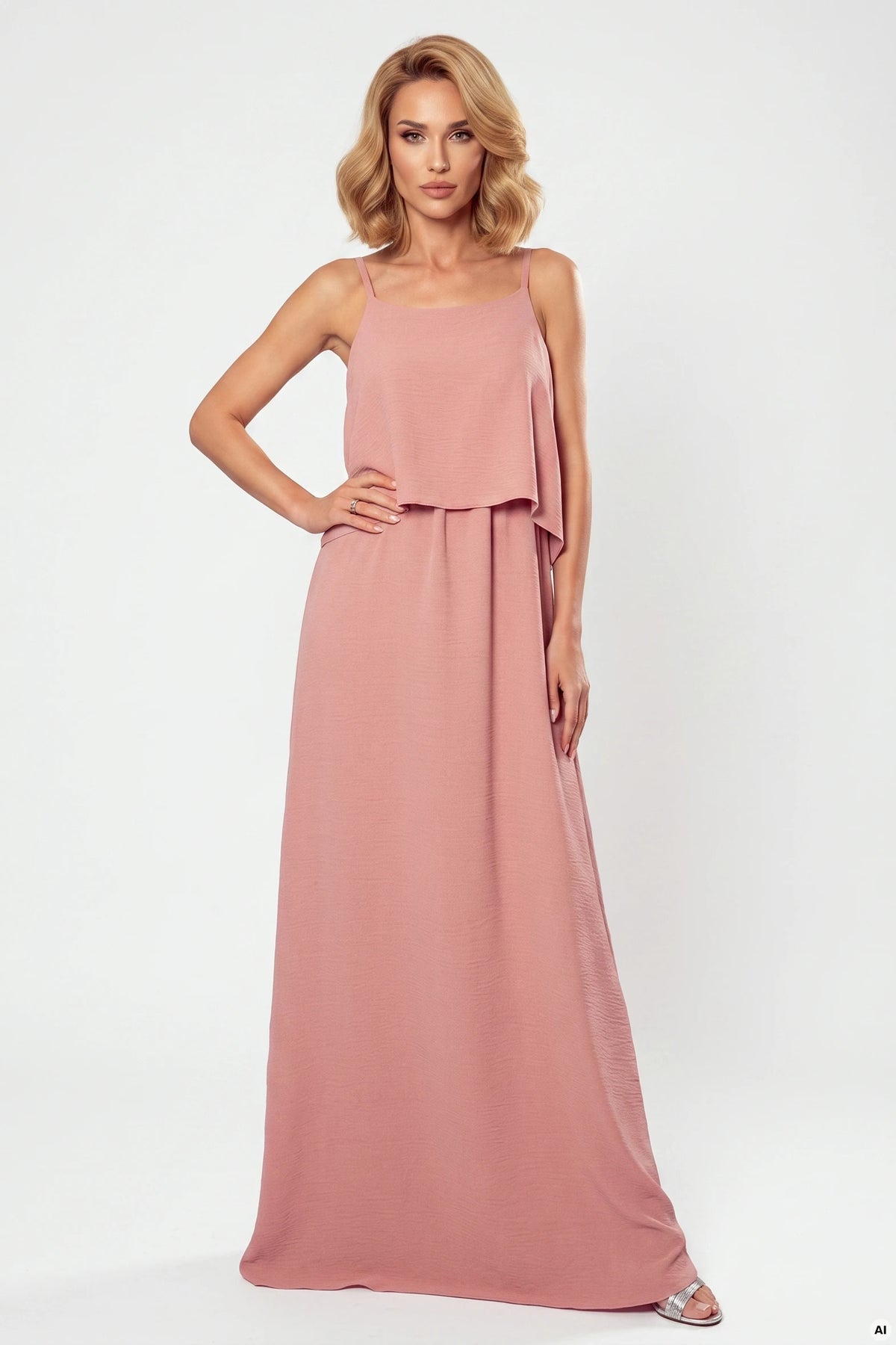 A long summer dress with straps – Powder Pink