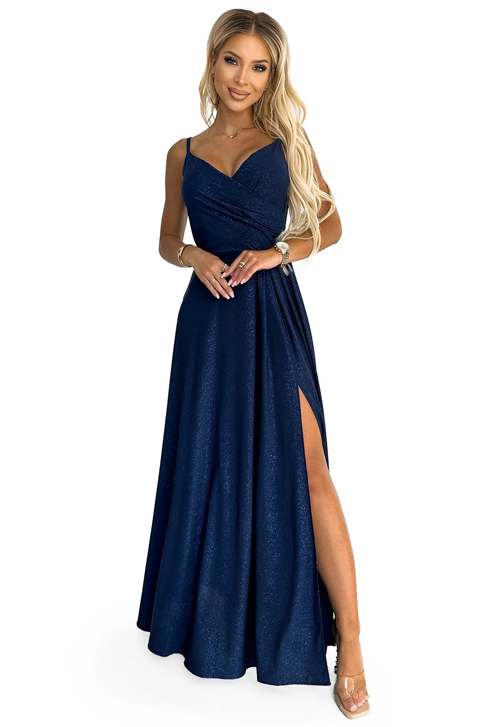 CHIARA elegant maxi dress with straps – Dark Blue With Glitter