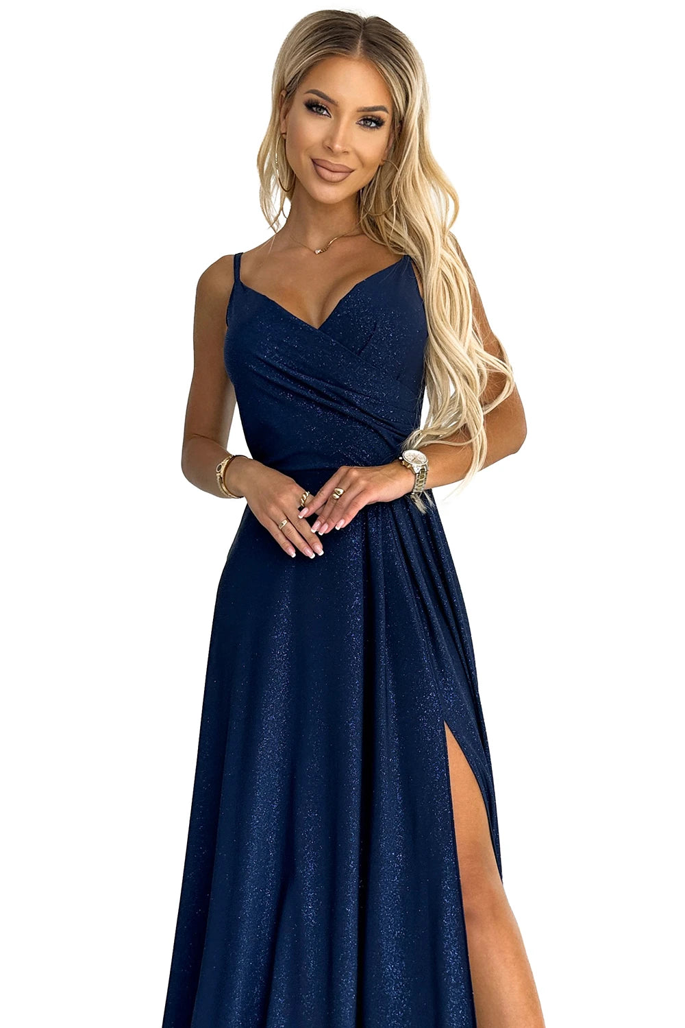 CHIARA elegant maxi dress with straps – Dark Blue With Glitter