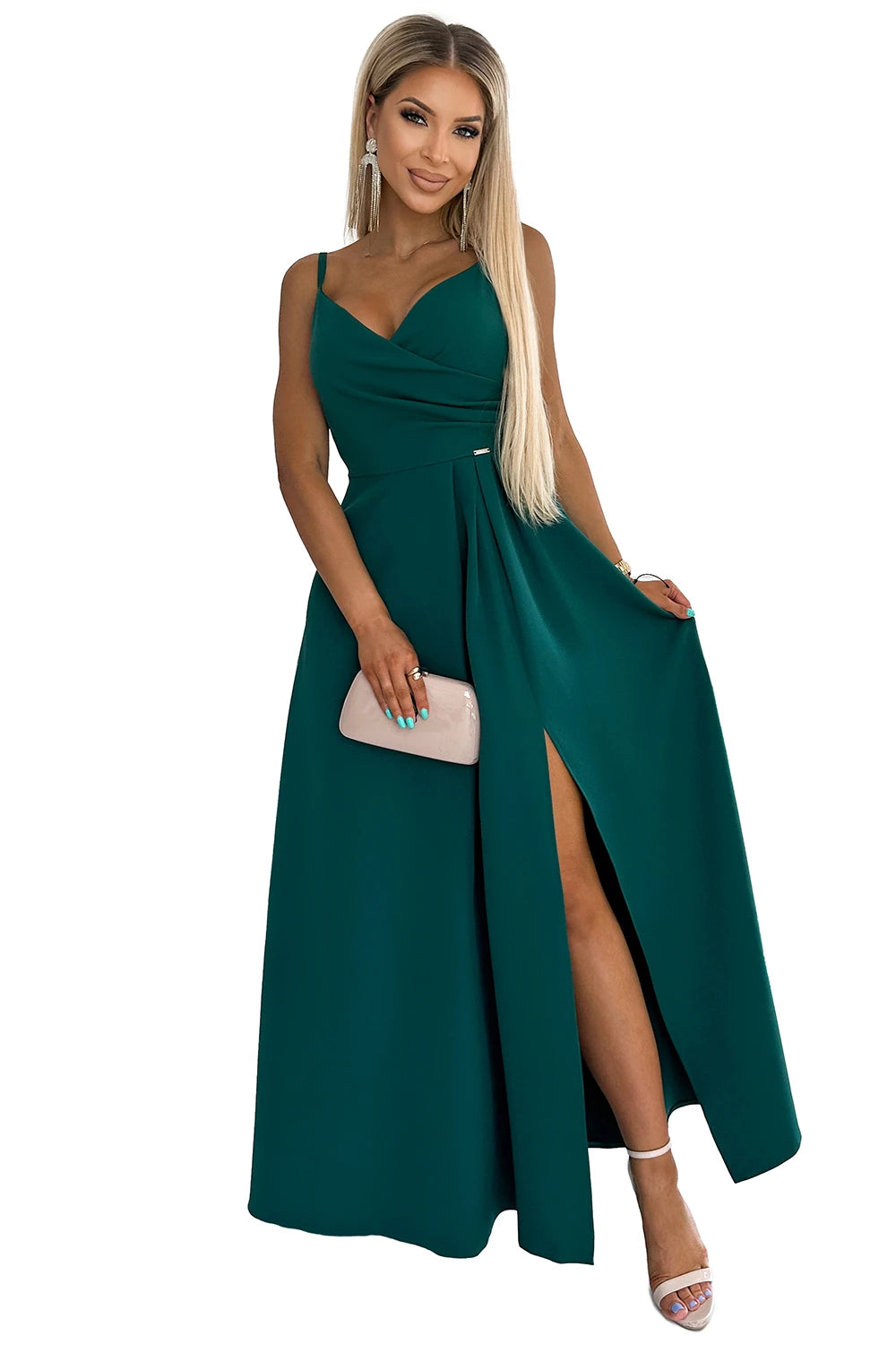 CHIARA elegant maxi long dress with straps – Green