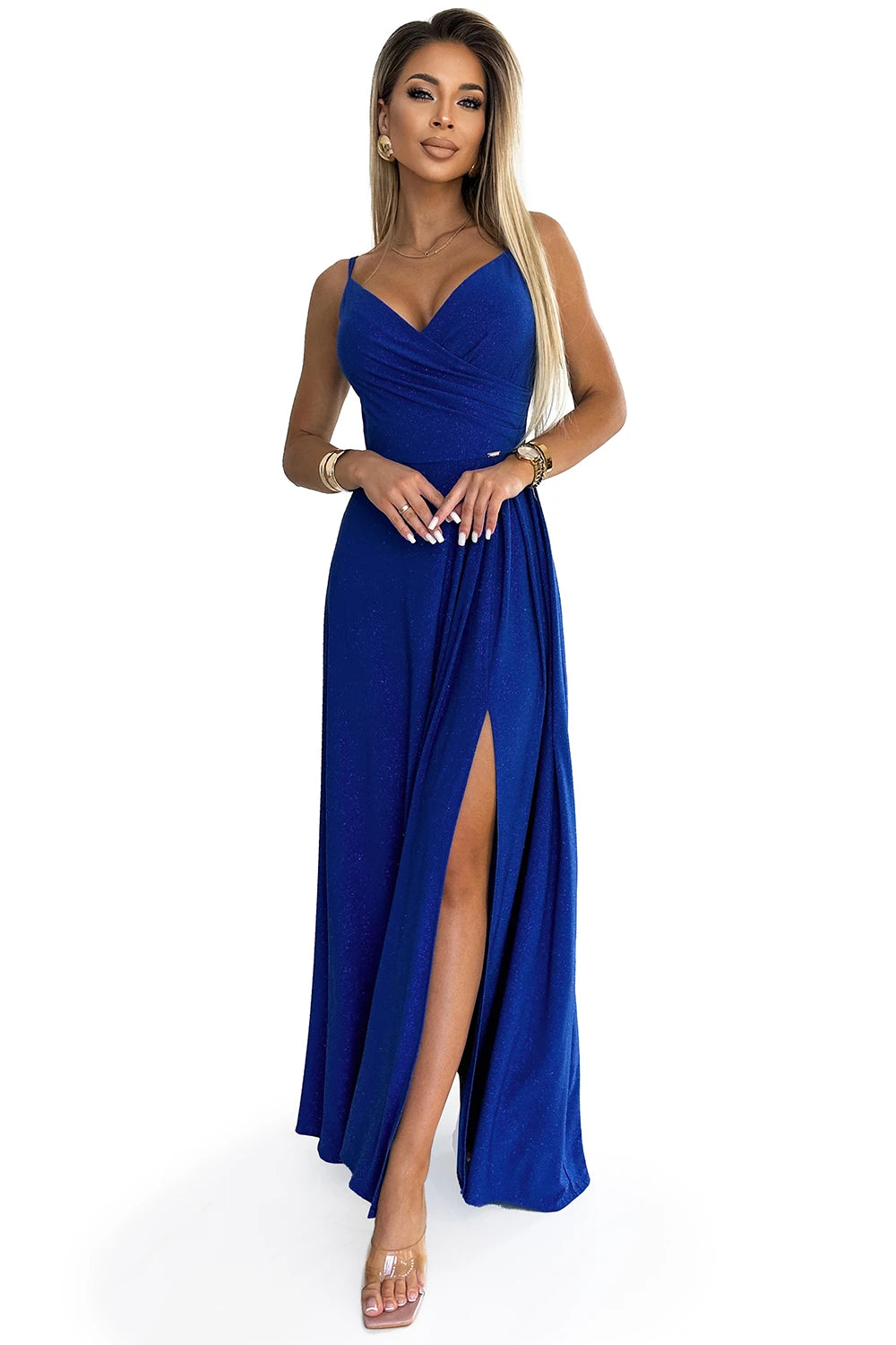 CHIARA elegant maxi dress with straps – Blue With Glitter