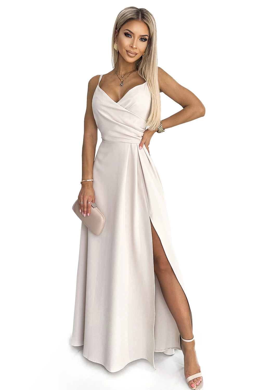 CHIARA elegant maxi dress with straps – Beige