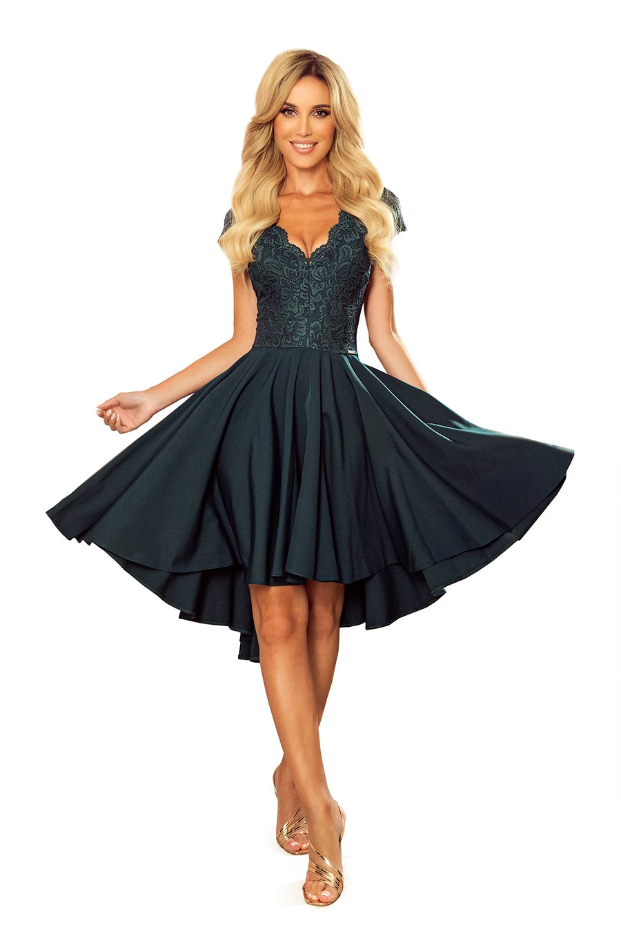 -SS2020 PATRICIA – dress with longer back with lace neckline – Green Color