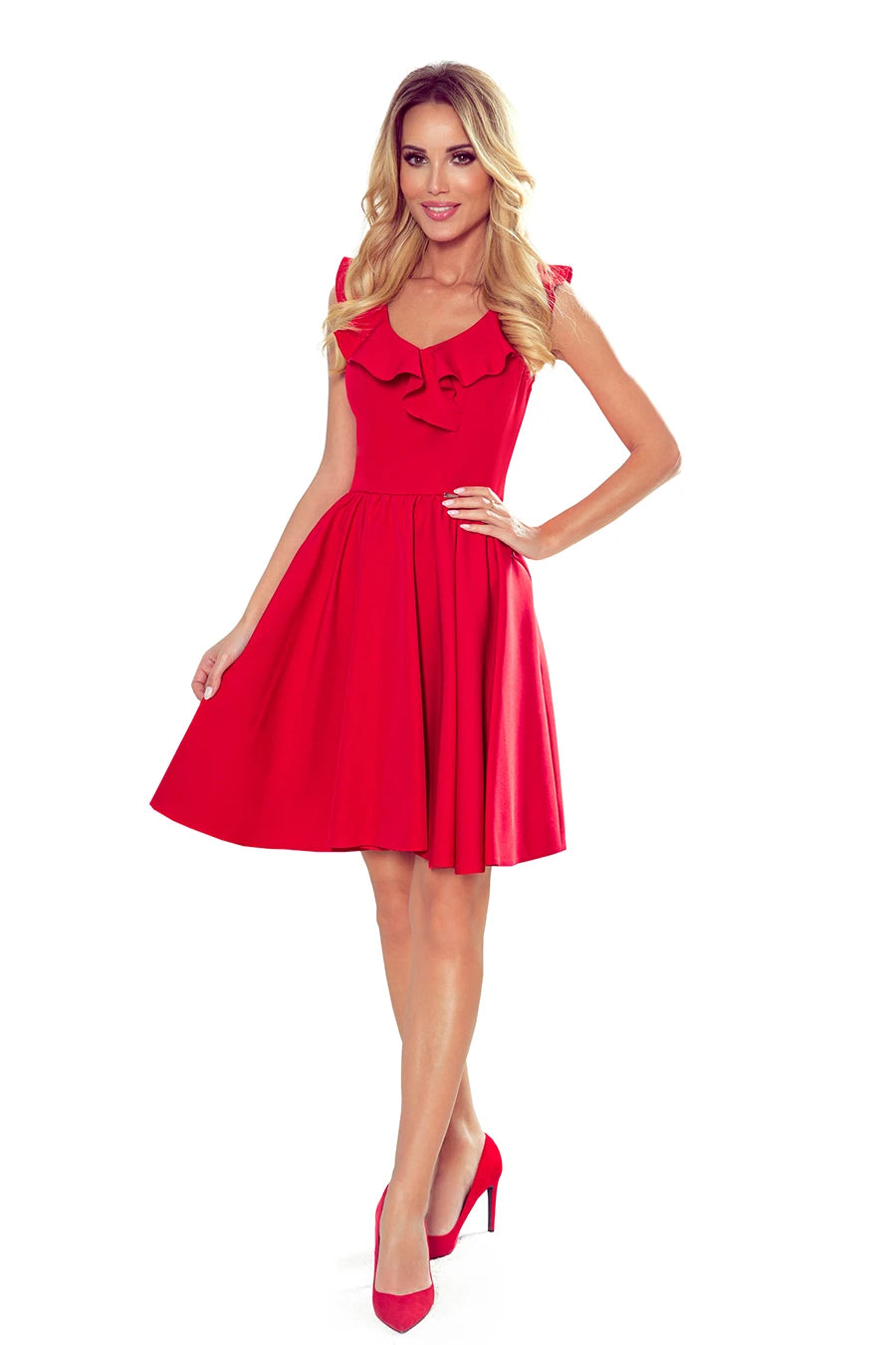 -SS2020 POLA dress with frills on the neckline – Red